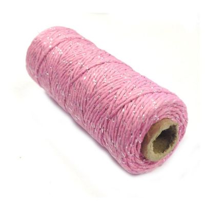 Wrapables Cotton Baker's Twine 12ply 110 Yard, Pink/Metalic Silver Image 1