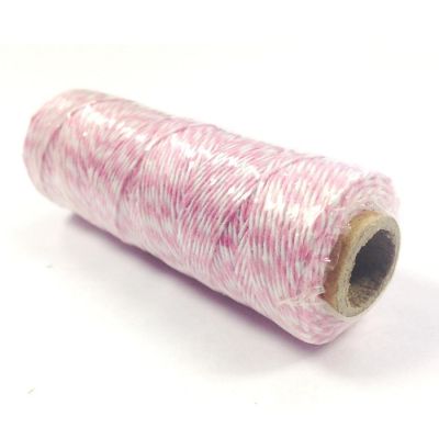 Wrapables Cotton Baker's Twine 4ply (109yd/100m), Pink/White Image 1