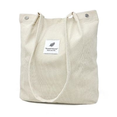 Wrapables Cream Corduroy Tote Bag, Casual Everyday Shoulder Handbag Image 1