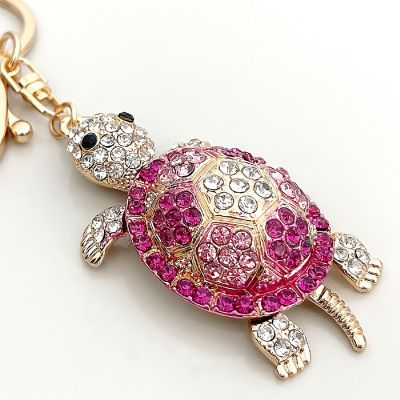 Wrapables Crystal Bling Key Chain Keyring Car Purse Handbag Pendant Charm, Pink Sea Turtle Image 2