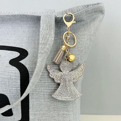 Wrapables Crystal Bling Key Chain Keyring with Tassel Car Purse Handbag Pendant, Angel Image 3