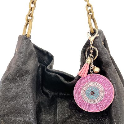 Wrapables Crystal Bling Key Chain Keyring with Tassel Car Purse Handbag Pendant, Pink Evil Eye Image 3