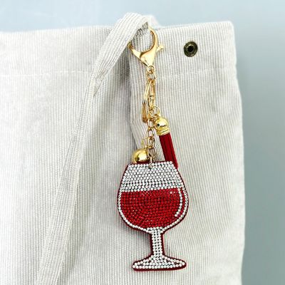 Wrapables Crystal Bling Key Chain Keyring with Tassel Car Purse Handbag Pendant, Red Wine Image 3