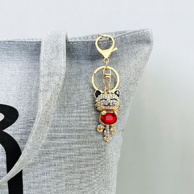 Wrapables Crystal Bling Key Chain Keyring with Tassel Car Purse Handbag Pendant, Ruby Kitty Image 3