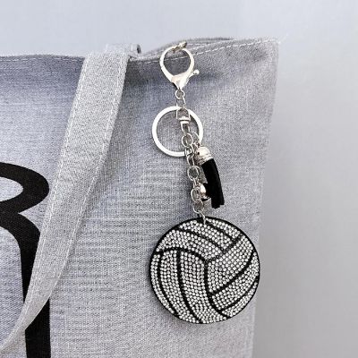Wrapables Crystal Bling Key Chain Keyring with Tassel Car Purse Handbag Pendant, Volleyball Image 3