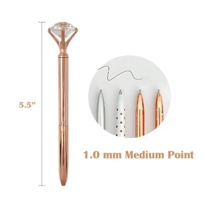 Wrapables Crystal Diamond Wedding Ballpoint Pens with Refills, 1.0mm Medium Point (Set of 8 Pens + 8 Refills), Rose Gold, Dots, Silver Image 1
