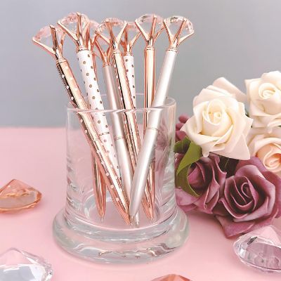 Wrapables Crystal Diamond Wedding Ballpoint Pens with Refills, 1.0mm Medium Point (Set of 8 Pens + 8 Refills), Rose Gold, Dots, Silver Image 3