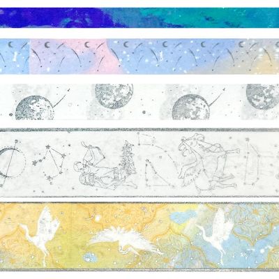 Wrapables Decorative Gold Foil Washi Tape and Sticker Set (10 Rolls & 10 Sheets), Celestial Beings Image 3
