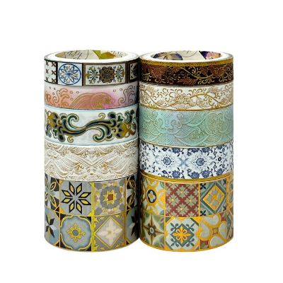 Wrapables Decorative Gold Foil Washi Tape Box Set (10 Rolls), Gold Embellishment Image 1