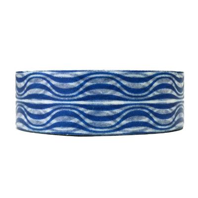 Wrapables Decorative Washi Masking Tape, Blue Wavy Lines Image 1