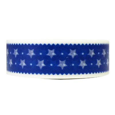 Wrapables Decorative Washi Masking Tape, Royal Blue Stars Ribbon Image 1