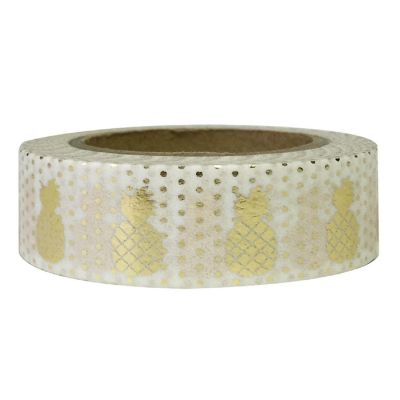 Wrapables Decorative Washi Masking Tape, Tropical Gold Foil Pineapple Image 1