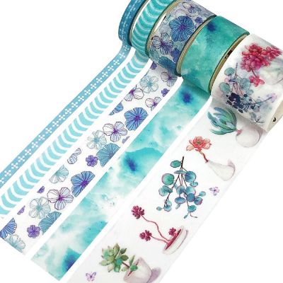 Wrapables Decorative Washi Tape Box Set (10 Rolls), Teal & Purple Floral Image 2