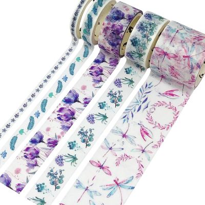 Wrapables Decorative Washi Tape Box Set (10 Rolls), Teal & Purple Floral Image 3