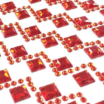 Wrapables Diamond and Round Acrylic Self Adhesive Crystal Gem Stickers, Red Image 1