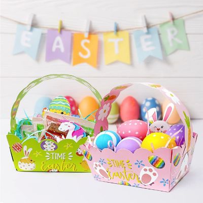 Wrapables Easter Gift Baskets with Handle, Treat Boxes for Eggs, Cookies and Candy, Set of 12, Vibrant Easter Eggs Image 3