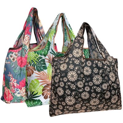 Wrapables Eco-Friendly Large Nylon Reusable Shopping Bags (Set of 3), Blossoms & Ferns Image 1