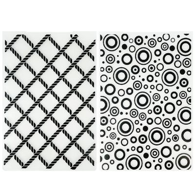 Wrapables Embossing Folder Paper Stamp Template for Scrapbooking, Card Making, DIY Arts & Crafts (Set of 2), Bubbles and Weave Image 1