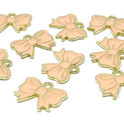 Wrapables Enamel Jewelry Making Charm Pendants (Set of 10), Pink Bow Image 1