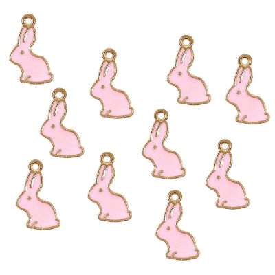 Wrapables Enamel Jewelry Making Charm Pendants (Set of 10), Pink Bunny Image 1