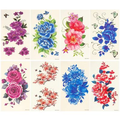Wrapables&#174; Floral Temporary Tattoos Body Art Water Tattoos (8 Sheets), Roses & Peonies Image 1