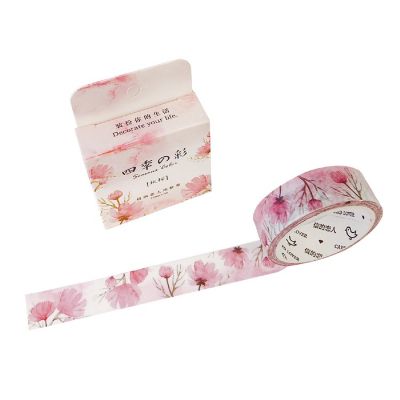 Wrapables&#174; Flowers and Greens 15mm x 7M Washi Masking Tape, Pink Blossoms Image 1
