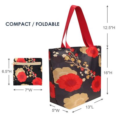Wrapables Foldable Lightweight Tote Bag with Durable Ripstop Polyester for Shopping, Travel, Gym, Beach, Casual, Everyday, Large, Blossoms Dark Image 1
