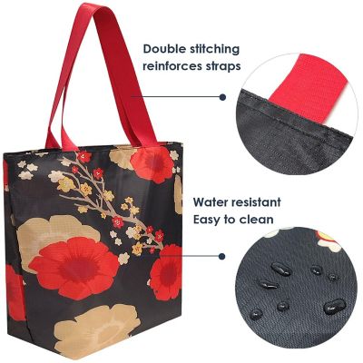 Wrapables Foldable Lightweight Tote Bag with Durable Ripstop Polyester for Shopping, Travel, Gym, Beach, Casual, Everyday, Large, Blossoms Dark Image 3