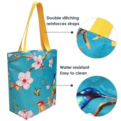 Wrapables Foldable Lightweight Tote Bag with Durable Ripstop Polyester for Shopping, Travel, Gym, Beach, Casual, Everyday, Small, Cherry Blossoms & Birds Image 3