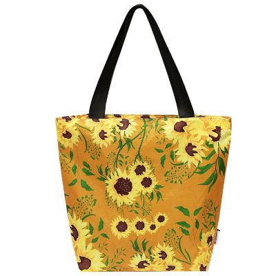 Wrapables Foldable Lightweight Tote Bag with Durable Ripstop Polyester for Shopping, Travel, Gym, Beach, Casual, Everyday, Small, Sunflowers Tan Image 1