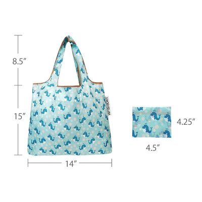 Wrapables Foldable Tote Nylon Reusable Grocery Bag (Set of 2), Blue Whales Image 2