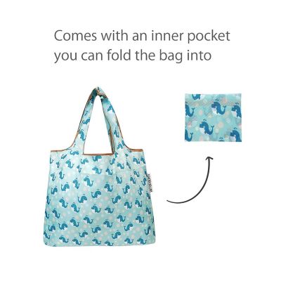Wrapables Foldable Tote Nylon Reusable Grocery Bag (Set of 2), Blue Whales Image 3