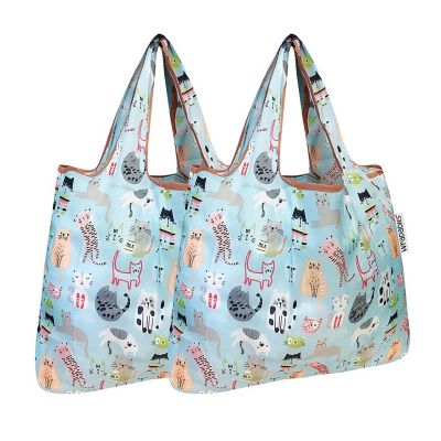 Wrapables Foldable Tote Nylon Reusable Grocery Bag (Set of 2), Cool Cats Image 1