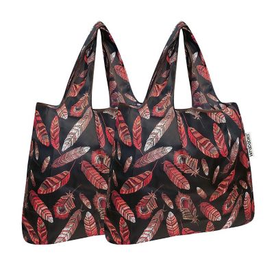 Wrapables Foldable Tote Nylon Reusable Grocery Bag (Set of 2), Feathers Image 1