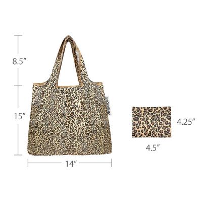 Wrapables Foldable Tote Nylon Reusable Grocery Bag (Set of 2), Leopard Print Image 2