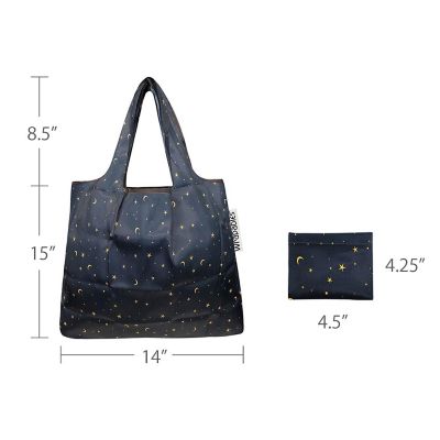 Wrapables Foldable Tote Nylon Reusable Grocery Bag (Set of 2), Moon & Stars Image 2
