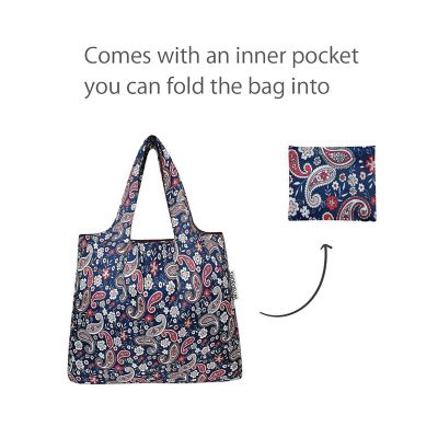 Wrapables Foldable Tote Nylon Reusable Grocery Bag (Set of 2), Paisley Motif Image 3
