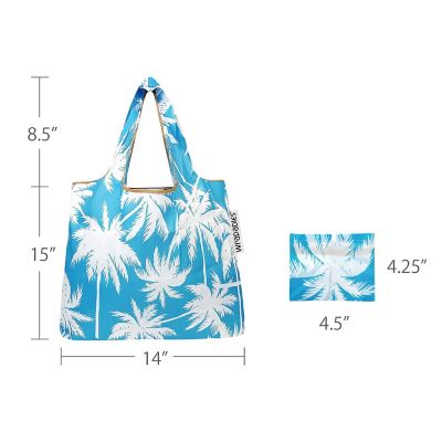 Wrapables Foldable Tote Nylon Reusable Grocery Bag (Set of 2), Palm Trees in Blue Image 2