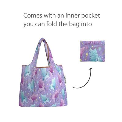 Wrapables Foldable Tote Nylon Reusable Grocery Bag (Set of 2), Pegasus Image 3