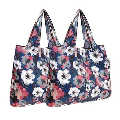 Wrapables Foldable Tote Nylon Reusable Grocery Bag (Set of 2), Poppies Image 1