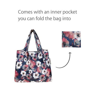 Wrapables Foldable Tote Nylon Reusable Grocery Bag (Set of 2), Poppies Image 3