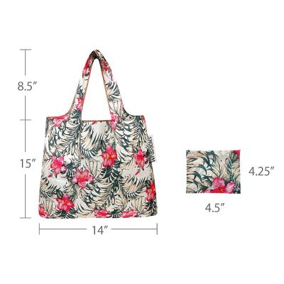Wrapables Foldable Tote Nylon Reusable Grocery Bag (Set of 2), Tropica Pink Floral Image 2