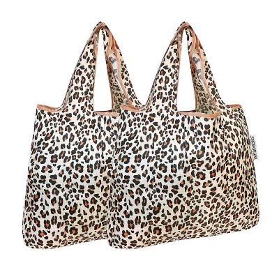 Wrapables Foldable Tote Nylon Reusable Grocery Bag (Set of 2), Wild Cat Image 1