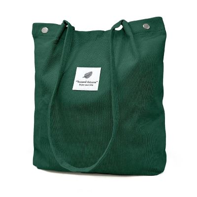 Wrapables Forest Green Corduroy Tote Bag, Casual Everyday Shoulder Handbag Image 1
