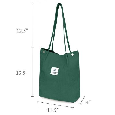 Wrapables Forest Green Corduroy Tote Bag, Casual Everyday Shoulder Handbag Image 1