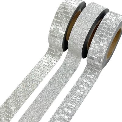 Wrapables Glitter and Shine Washi Tapes Decorative Masking Tapes (Set of 3), Silver Glitz and Glitter Image 1