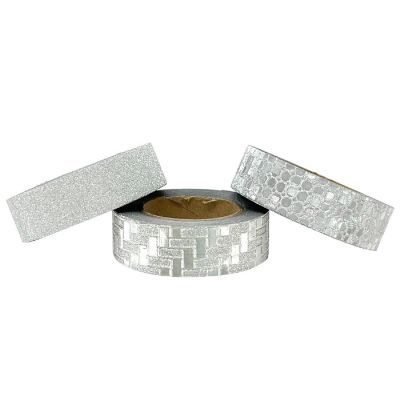 Wrapables Glitter and Shine Washi Tapes Decorative Masking Tapes (Set of 3), Silver Glitz and Glitter Image 1