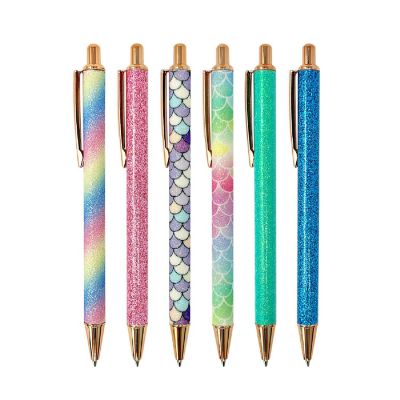 Wrapables Glitter Ballpoint Pens, 1.0mm Medium Point Retractable Metal Pens (Set of 6) Image 1