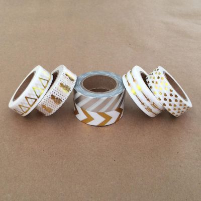 Wrapables Glitzy Metallic Gold Foil & Silver Foil Washi Tapes Decorative Masking Tapes (AD96), set of 6 Image 1