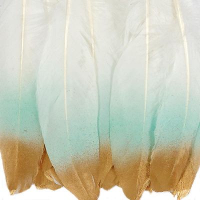 Wrapables Gold Dipped Feathers, Bohemian Decorations, Teal Image 1